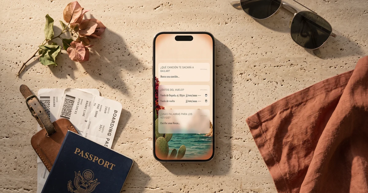 Destination wedding guest flight details collected in the invitation RSVP
